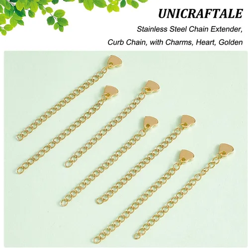 Vista 5 de UNICRAFTALE Alrededor de 30 unidades de cadena dorada de 2.362 in de extensión de collar de extensión con dijes de corazón extensor de cadenas