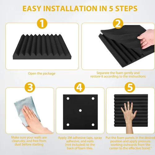 Vista 7 de Paquete de 12 paneles de espuma acústica, cuñas insonorizantes de alta densidad de 1 x 12 x 12 pulgadas para pared, recuperación rápida, resistentes