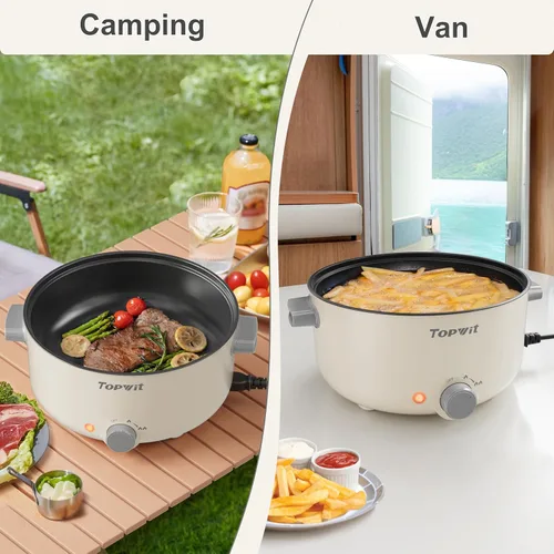 Vista 5 de TOPWIT Olla Eléctrica, Olla Caliente Eléctrica de 3L, Cocedor de Fideos Rápidos, Sartén Antiadherente, Olla Eléctrica Multifuncional para Bistec