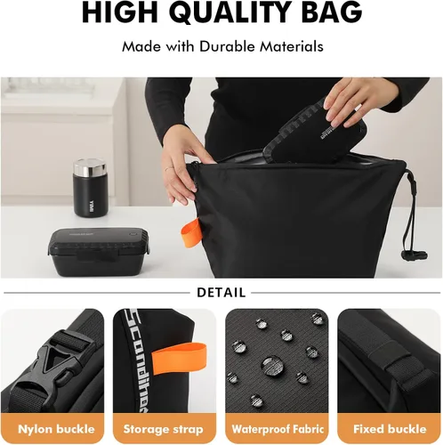 Vista 3 de Bolsa de almuerzo para mujeres y hombres, fresca, mantiene la comida fresca, caja de almuerzo, pequeña bolsa enfriadora a prueba de fugas