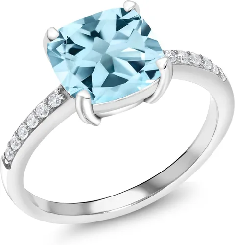 Vista 26 de Gem Stone King Anillo de compromiso de plata de ley 925 con piedra preciosa de corte cojín de 0.315 in Anillo de compromiso de aniversario de boda