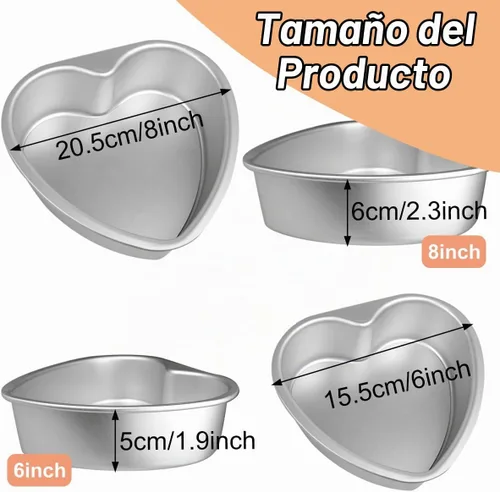 Vista 2 de Molde para pastel de corazón de 6 más 8 pulgadas de aluminio