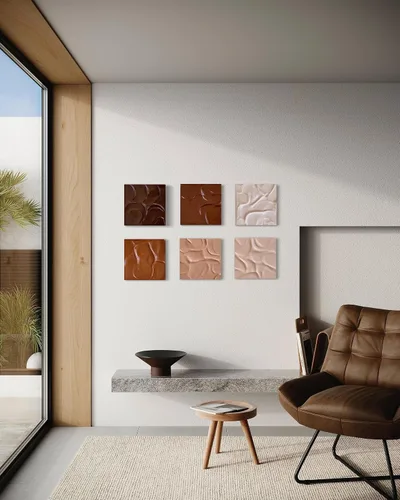 Vista 4 de Chocolate Chunks 3D Plaster Relief Wall Sculpture Tiles Acrylic, MDF Wood, Mixed Media,Abstract, Modern Design, Mix and Match (Caramel)