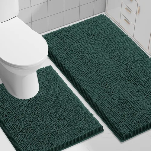 Vista 51 de Juego de alfombras de baño Smiry de 2 piezas, suave alfombra absorbente de chenilla y juego de alfombra en forma de U para inodoro, alfombra de baño