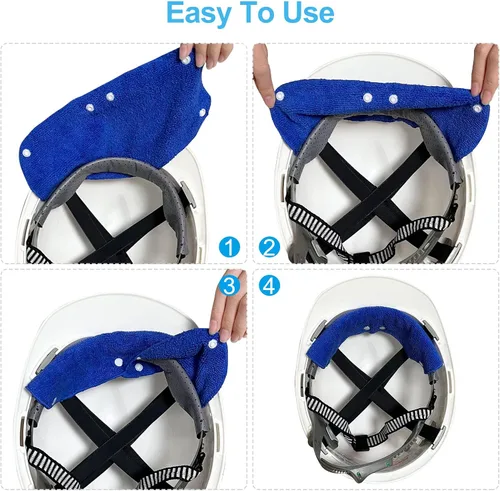 Vista 6 de PATIKIL Banda de sudor para casco, paquete de 6 unidades, de algodón, lavable, con botón a presión, para casco de seguridad, color azul