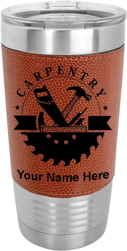 Vista 12 de LaserGram Vaso aislado al vacío de 20 onzas, carpintería, grabado personalizado incluido (piel sintética, estilo béisbol) Engraved Gift for