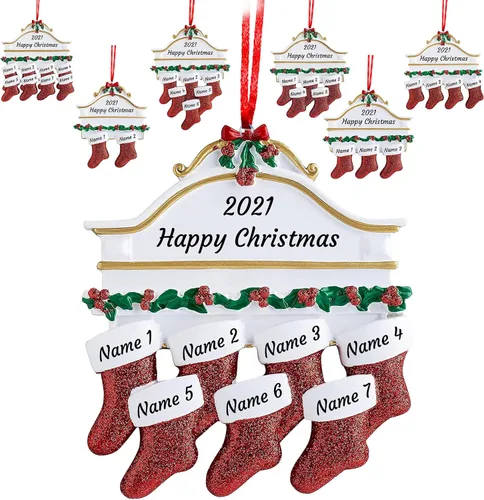 Vista 16 de Adornos de Navidad personalizados para familia de 2, adornos de Navidad familiares personalizados con nombres, decoraciones de Navidad