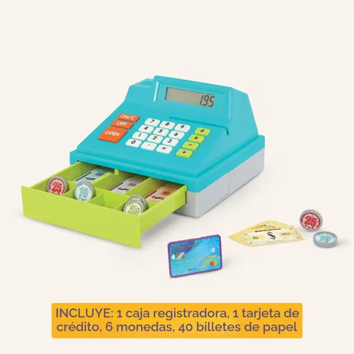 Vista 4 de Battat Juguete calculador de caja registradora con dinero de juego, tarjeta
