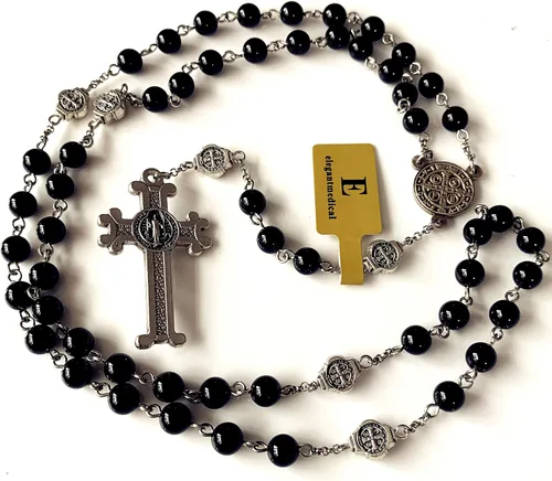 Vista 4 de Elegantmedical - Collar con cuentas de ágata negra católica de San Benito