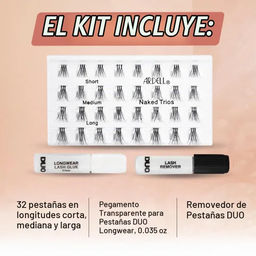 Vista 4 de Ardell Naked Lashes - Kit de tríos de pestañas de aspecto natural con pegamento y removedor de pestañas, extensiones de pestañas para bricolaje, 3