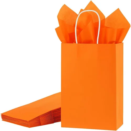 Vista 5 de SUNCOLOR Bolsas de regalo negras con asas, paquete de 24 bolsas pequeñas de papel kraft para fiestas, 7.9 x 5.12 x 3.15 pulgadas con papel de seda