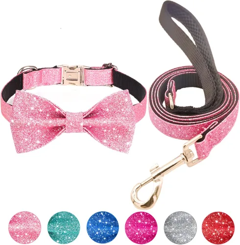 Vista 6 de Collar de perro Jumpress para niño azul con lazo, collar de pajarita con brillo para cachorros, perros pequeños y medianos, collar de perro lindo