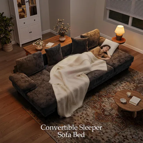 Vista 2 de Txtin's - Sofá cama con sofá cama extraíble Sofás de 112 pulgadas para sala de estar Sofá cama convertible en forma de U Chenille gris oscuro