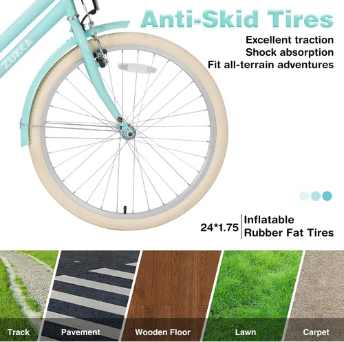 Vista 5 de ZUKKA Bicicleta para niños de 20/24 pulgadas con cesta de una sola velocidad, freno delantero en V y freno trasero para niños mayores de 7 años