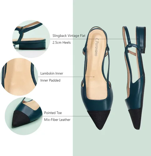 Vista 4 de C.Paravano Zapatos planos de cuero con talón descubierto para mujer Zapatos planos con puntera puntiaguda Sandalias de tacón cómodo Zapatos