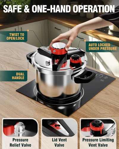 Vista 3 de WantJoin Olla a presión de 4.2 cuartos – Recipiente a presión de acero inoxidable 3 en 1 compatible con cocina de gas y de inducción, dispositivos