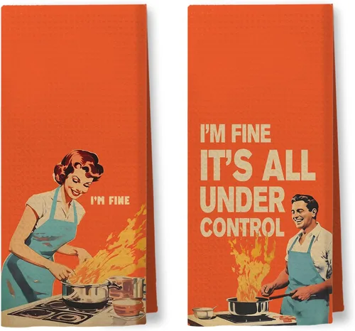 Vista 25 de Toallas de Cocina Divertidas "I'm Fine", Toallas Decorativas de Cocina y Té Estilo Ama de Casa Retro de los 50s, Toallas de Mano de Humor Sarcástico