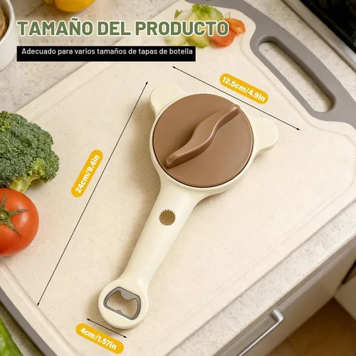 Vista 6 de Abrebotellas multiusos 4 en 1 para manos débiles, abridor de botellas ajustable de tres garras con dientes antideslizantes, abridor de tapas de 1