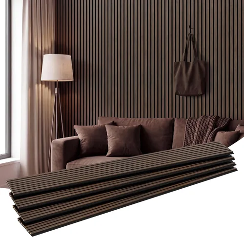 Vista 24 de Amsleekey Paquete de 4 paneles de pared de listones de madera acústica de Teca