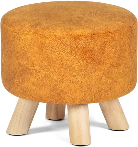 Vista 14 de Homebeez Taburete otomano redondo con reposapiés, reposapiés de tela pequeño con patas de madera antideslizantes, color azul