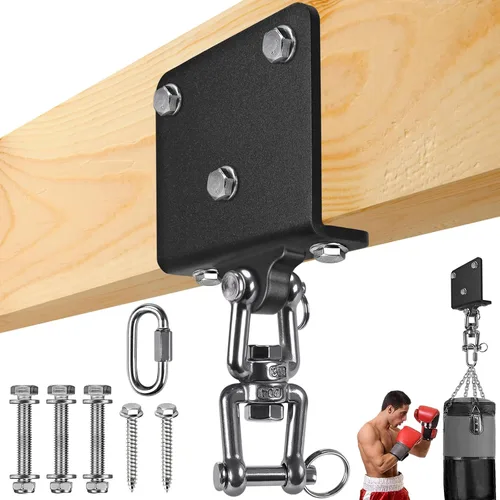 Vista 11 de SELEWARE Percha de bolsa pesada de rotación de 360°, capacidad de 1000 libras, montaje en techo y vigas con cadena de acero inoxidable y ganchos a