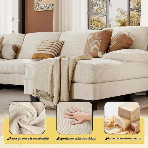 Vista 5 de JUMMICO Sofás Seccionales para Sala de Estar, Sofá en Forma de U con Tela de Chenilla, Sofá Moderno de 4 Asientos con Almohadas Removibles