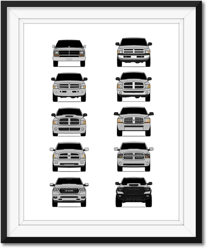 Vista 8 de Custom Car Posters Póster hecho a mano compatible con Dodge Ram Pickup Truck Generations e impresión de Ram 1500 2500 3500 – Multi, impresión