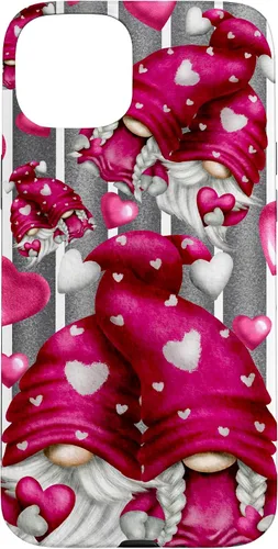 Vista 9 de Pink Heart Pattern On Grey Striped Decor Valentine Gnome Case for iPhone 17