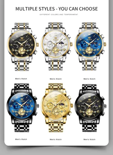 Vista 9 de OLEVS Relojes para hombre, resistente al agua, de lujo, gran cara, reloj analógico de cuarzo de acero inoxidable, relojes de vestir analógicos