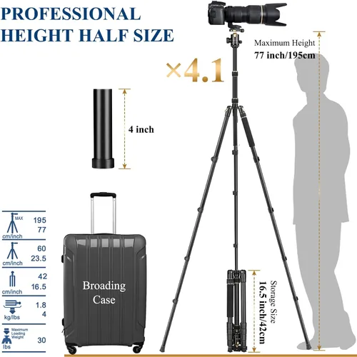 Vista 4 de Trípodes de aluminio de 77" para cámara y monópodos, trípode compacto de viaje Victiv para cámara DSLR, visor de observación, telescopio, Dorado