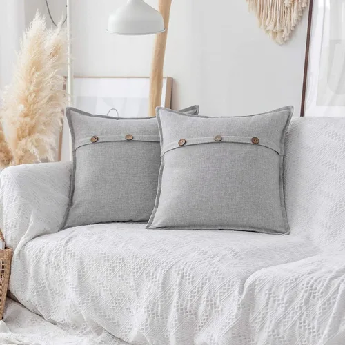 Vista 13 de Home Brilliant Juego de 2 fundas de almohada decorativas con botones, fundas de cojín de lino sintético texturizadas para cama, sofá, banco, 18 x 18