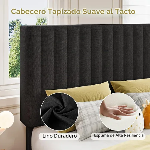 Vista 3 de iPormis Base de cama tamaño twin, cama de plataforma tapizada con cabecera de lino vertical, patas de cama anchas y soporte de listones de madera