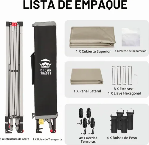 Vista 8 de CROWN SHADES Toldo desplegable de 8 x 8 con 1 pared lateral, tienda de campaña para playa, beige