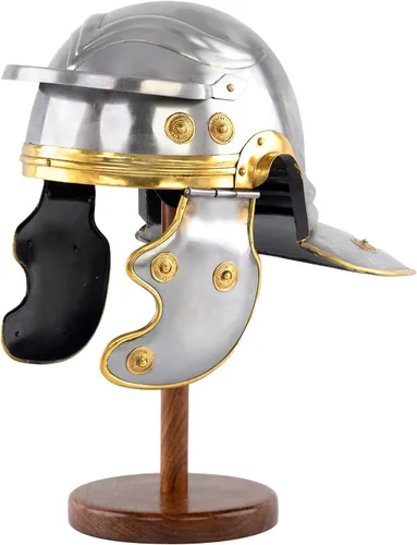 Vista 5 de Casco centurión romano medieval Casco de guerreros de gladiador Casco de réplica de metal Casco para LARP, WO Plume