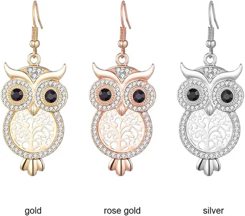 Vista 2 de Pendientes de gota con diseño de búho con cristales de circonita cúbica para mujeres y niñas Pendientes colgantes de animales de diamante
