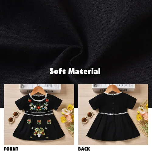 Vista 4 de Aalizzwell Vestido bordado de manga corta para bebé niña pequeña