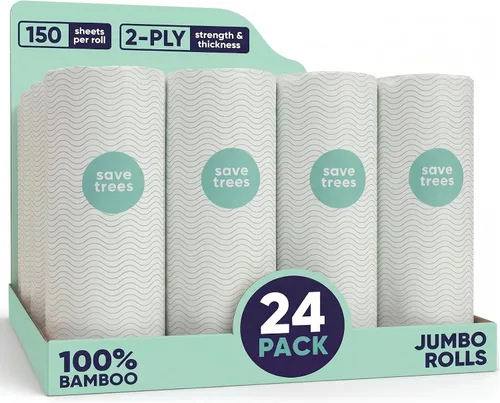 Vista 10 de Save Trees Paquete de 6 toallas de papel de bambú, 750 hojas, ultra absorbentes y duraderas, ecológicas, con certificación FSC, totalmente libres