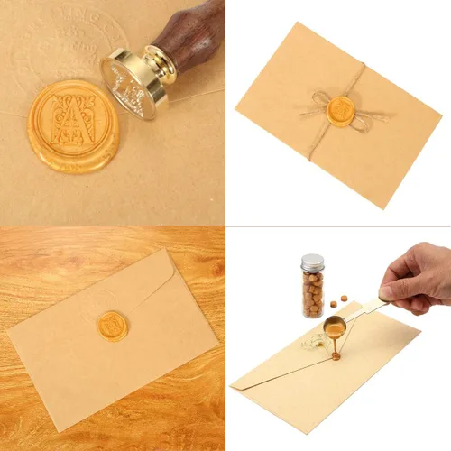 Vista 6 de Yoption - Sello de cera con letra A, cabeza de latón floral vintage, mango de madera, sello inicial del alfabeto para invitación de fiesta de boda