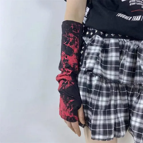 Vista 2 de Guantes góticos sin dedos para mujer, accesorios steampunk góticos, mangas negras