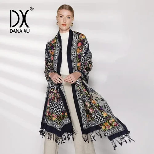Vista 2 de DANA XU 100 Pure Wool Large Size Scarf Pashminas Shawls And Wraps For Women