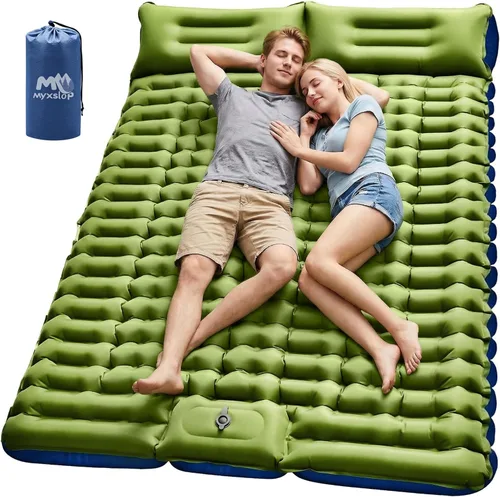 Vista 8 de Myxslop Colchoneta de dormir doble – Colchoneta de dormir ultraligera con bomba de pie y almohada integrada, portátil inflable para 2 personas Azul