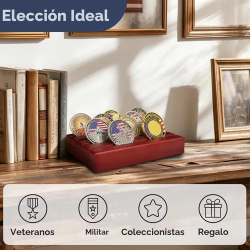Vista 6 de ASmileIndeep Expositor de monedas de desafío militar pequeño de madera maciza, soporte para monedas con capacidad para 10-12 monedas, soporte
