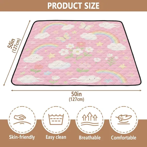 Vista 3 de Lovely Pink Flowers Large Sturdy Baby Play Mat for Indoor Outdoor Lightweight Foldable Playroom Activity Mat for Baby Toddler Infant, 50'' x 50''con