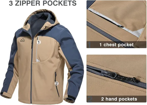 Vista 4 de Rdruko Chaqueta Softshell para hombre, con cremallera completa, impermeable, senderismo, escalada, con capucha