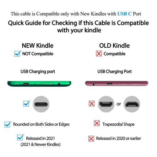 Vista 2 de Paquete de 2 cables de carga tipo C para lectores electrónicos Kindle, tabletas Fire, HD 10 9ª 11ª generación, HD 8 10ª generación, 8 Plus Kids