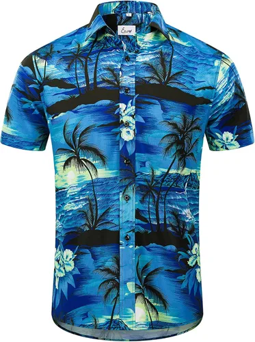 Vista 2 de EUOW - Camisa hawaiana de manga corta para hombre, con botones, de verano, para playa
