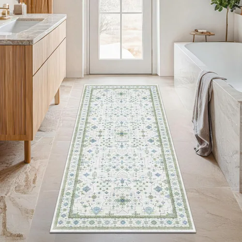 Vista 121 de Hazo Haus – Alfombra pequeña para entrada, cocina o baño, antideslizante con base de goma, resistente a las manchas y a la decoloración, diseño