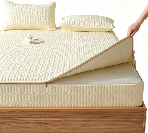 Vista 12 de Mattress Protector Zipper Closure Cover, Six-Sided Mattress Encasement Quilted for Home Hotel Bedroom Dormitory, Machine Washable Blanco