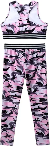 Vista 7 de CHICTRY Leggings deportivos de 2 piezas para niñas con camiseta sin mangas, conjuntos para gimnasia, deportes, entrenamiento, fitness