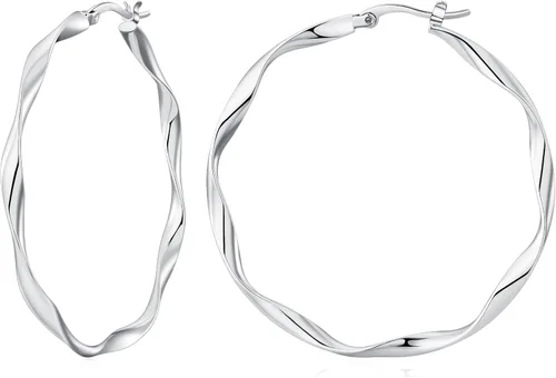 Vista 11 de Aretes de aro de plata para mujer, chapados en oro de 14 quilates Oro 40 mm.